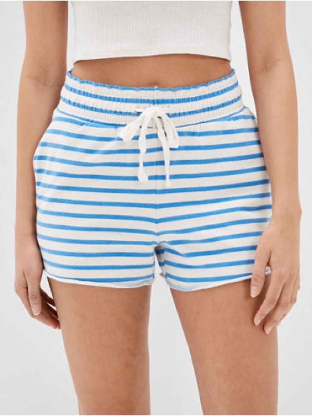 American Eagle Outfitters Blue and White Striped Athletic Drawstring Shorts